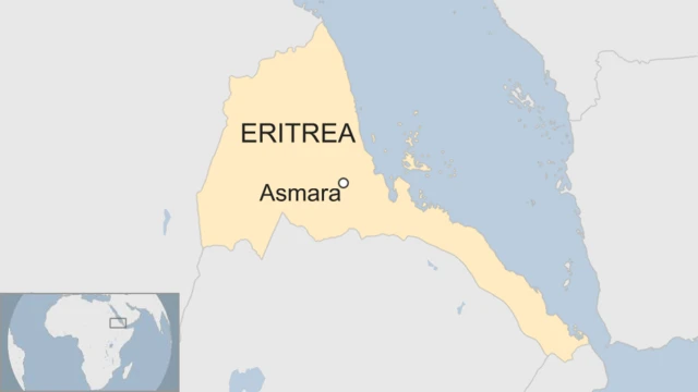 A map of Eritrea showing the location of the capital Asmara