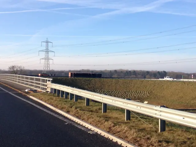 Overturned lorry on A180