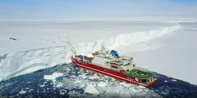 Ice cutting ship in Antarctic