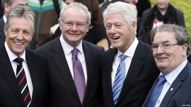 Peter Robinson, Martin McGuinness, Bill Clinton and John Hume