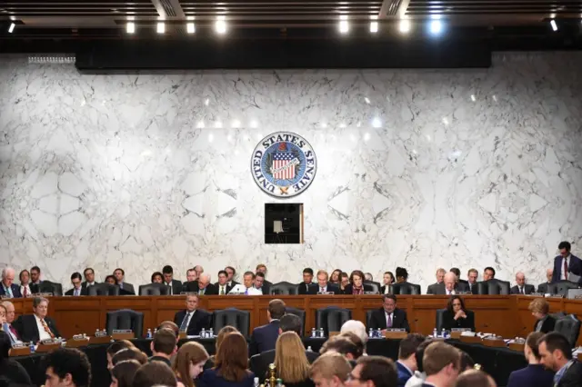 Facebook founder and CEO Mark Zuckerberg testifies following a break during a Senate Commerce, Science and Transportation Committee and Senate Judiciary Committee joint hearing about Facebook on Capitol Hill in Washington, DC, April 10, 2018.