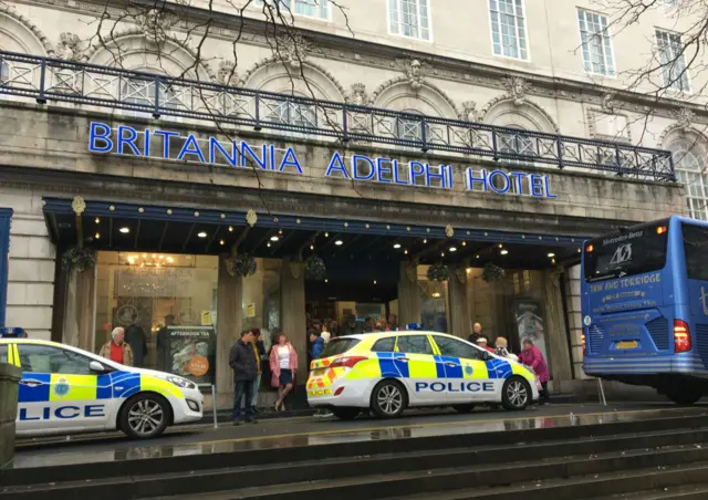 Police at Adelphi Hotel today