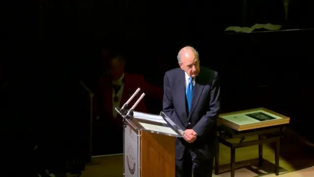 George Mitchell speaking at the Ulster Hall in Belfast