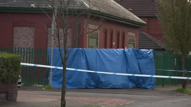 Forensics tent in Moston, Manchester