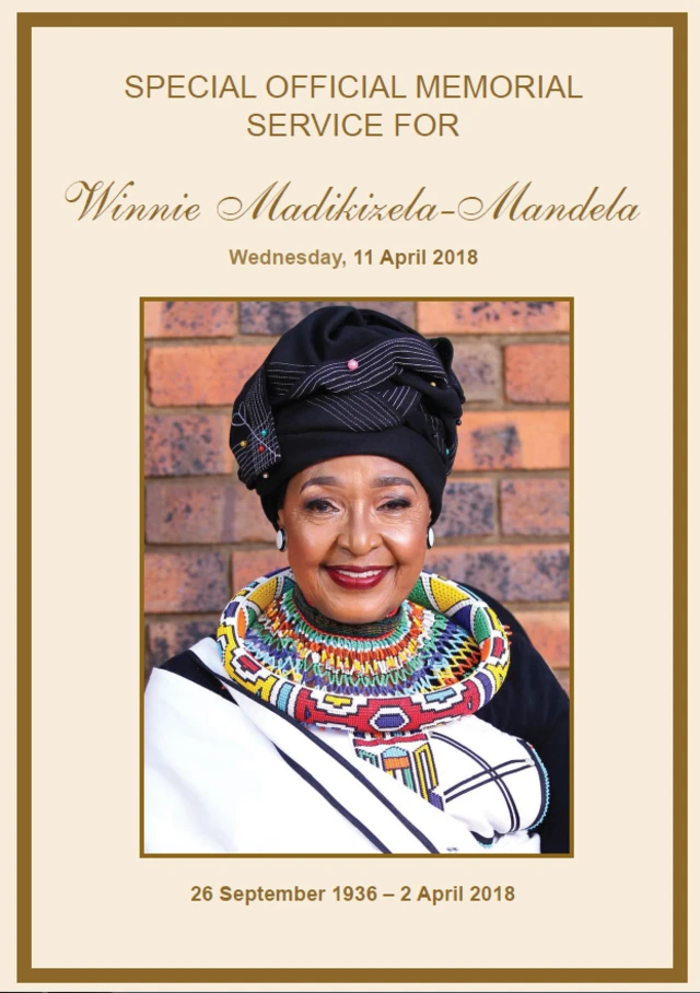 Programme for Winnie Mandela's funeral