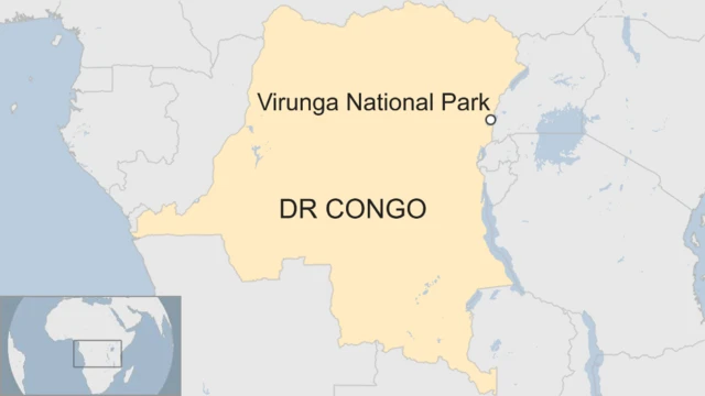 A map showing the location of the Virunga National Park in DR Congo