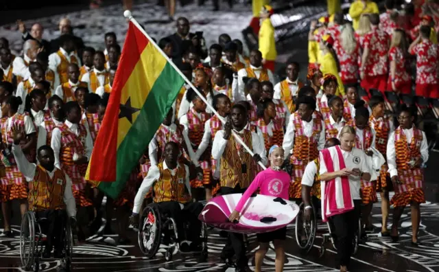 Gold Coast 2018 Commonwealth Games - Opening ceremony - Carrara Stadium - Gold Coast, Australia - April 4, 2018 - Athletes of Ghana attend the opening ceremony.