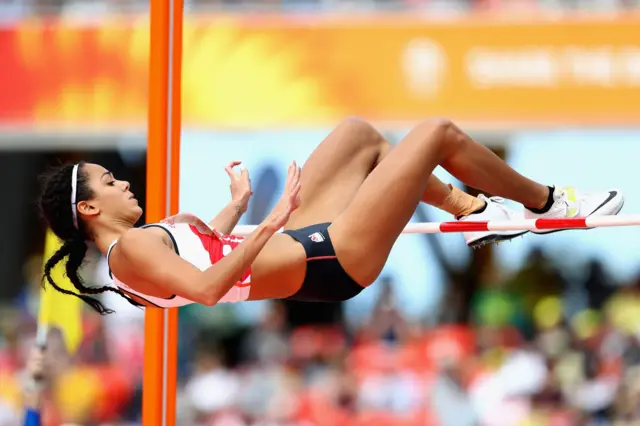 Johnson-Thompson took the lead with a tie for first in the high jump