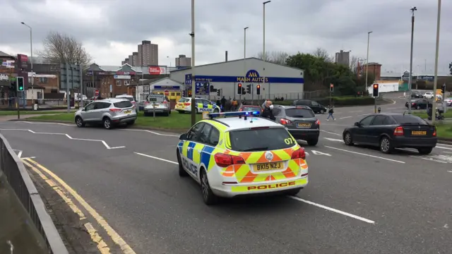 Police car at fire cordon