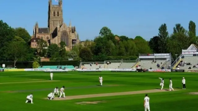 Cricket being played at New Road, Worcester