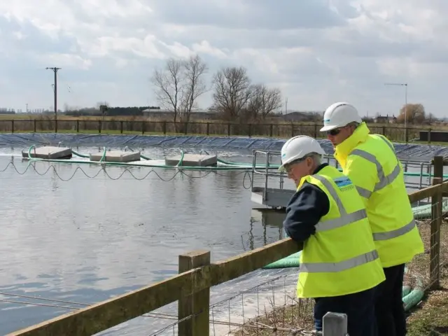 Left, Fred Dearing, Chairman of Hollym Parish Council and right is Mike Smith who is a Senior Project Manager at Yorkshire Water overlooking Cambridge water treatment works.