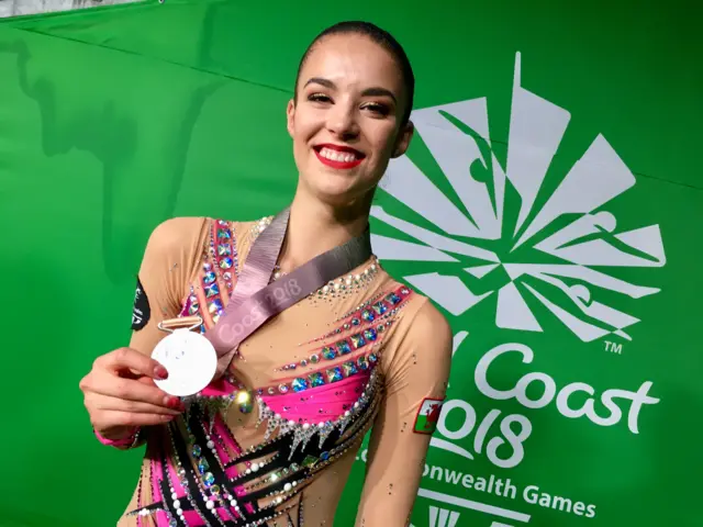 Welsh gymnast Laura Halford wins silver in the hoop final