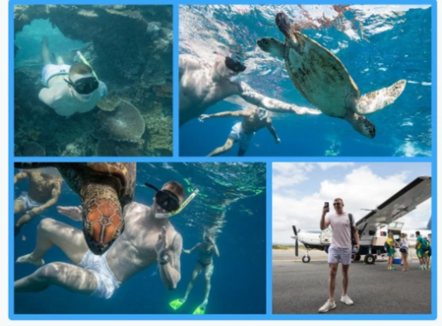 Peaty swims with sea turtles