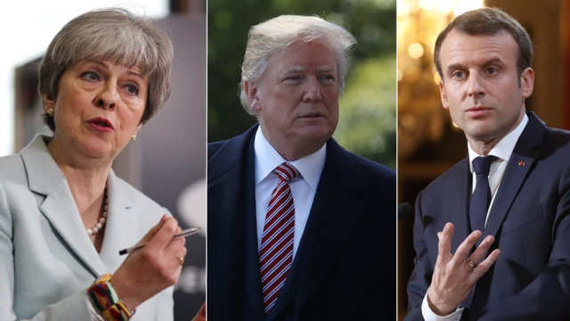 Theresa May, Donald Trump and Emmanuel Macron