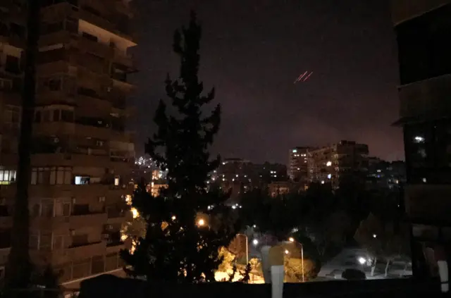 Anti-aircraft fire over Damascus,Syria, early 14 April 2018