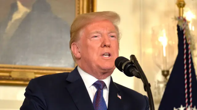 US President Donald Trump announces military action against Syria for the recent apparent gas attack on its civilians, at the White House, 13 April 2018