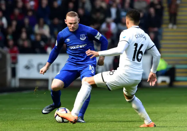 Rooney in action for Everton against Swansea