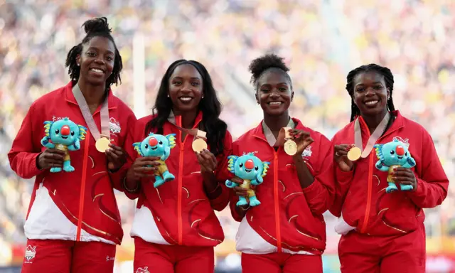 England women's 4x100 gold medal winning team