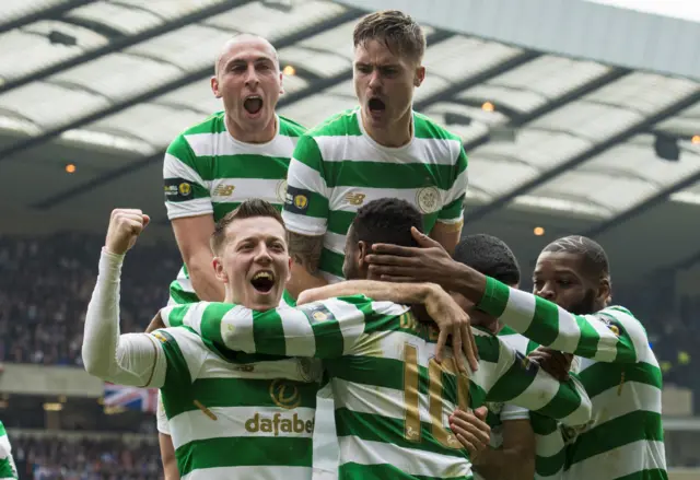 Celtic captain Scott Brown celebrates with his team-mates