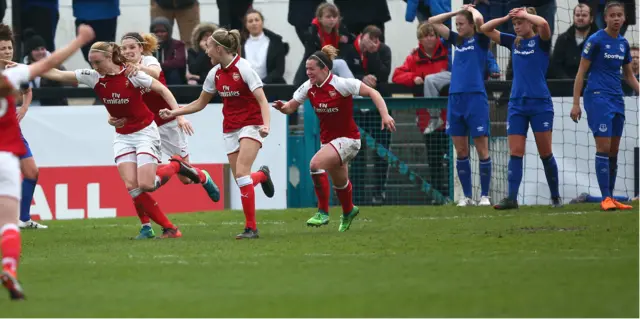 Arsenal celebrate as Louise Quinn scores a late winner, but it's misery for Everton