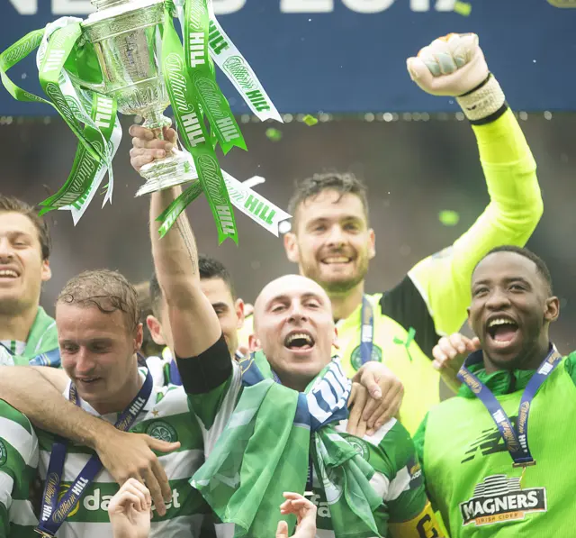 Captain Scott Brown lifts the Scottish Cup as Celtic celebrate after their 2017 final win over Aberdeen