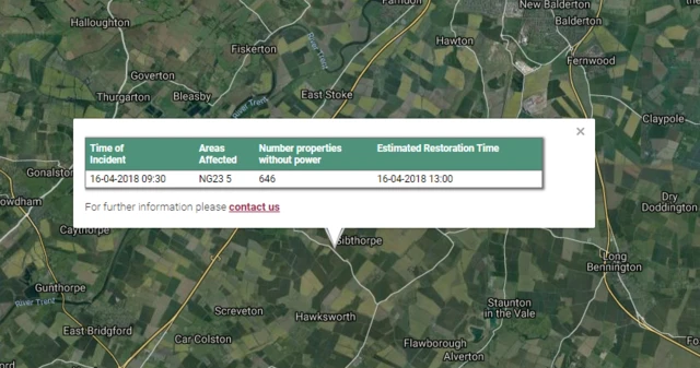 Sibthorpe power cut map