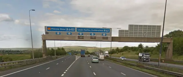 M62 Leeds sign