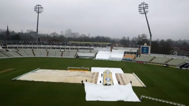 Covers on the pitch at Edgbaston