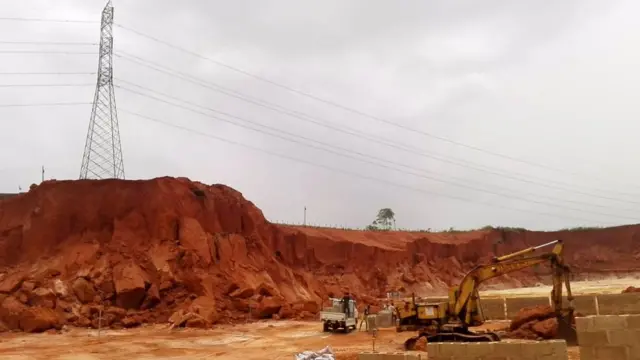 The excavation site around the power line near Boun village