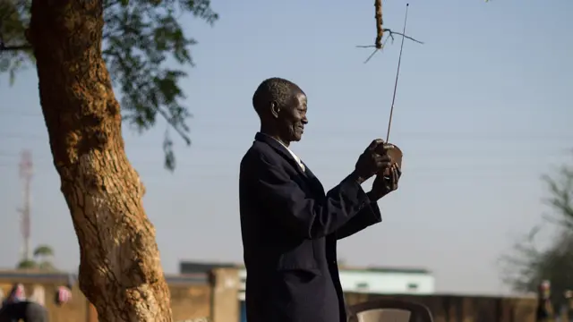 A man with a radio in South Sudan