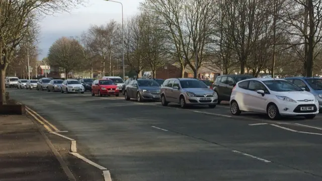 Queues on Vernon Way, Crewe this morning