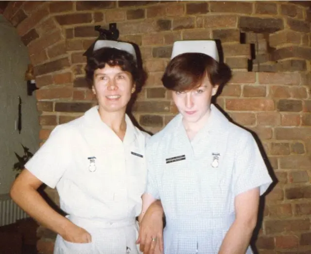 Marguerite Luxford as an auxiliary nurse in the late 1970s