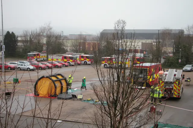 Firefighters on chemical attack training