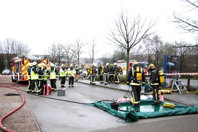 Firefighters in training exercise