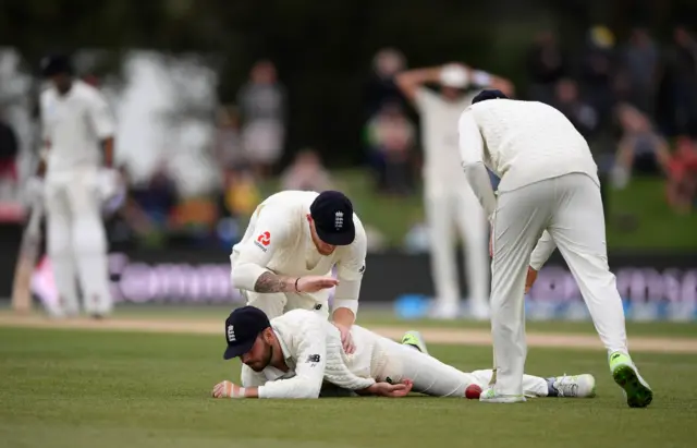 James Vince is consoled after dropping a catch