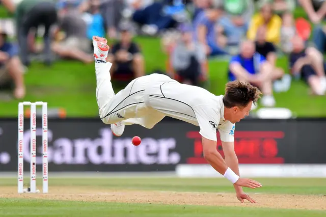 Trent Boult fails to take a return catch