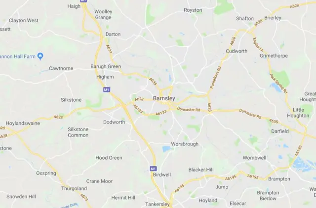 Map showing Barnsley and surrounding villages