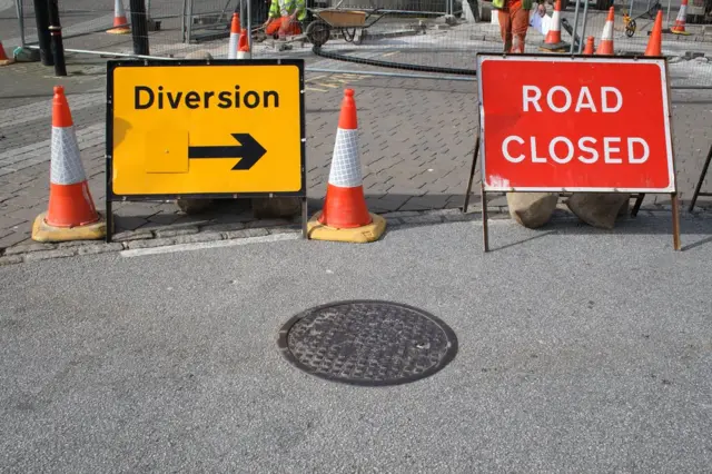 Road closed signs