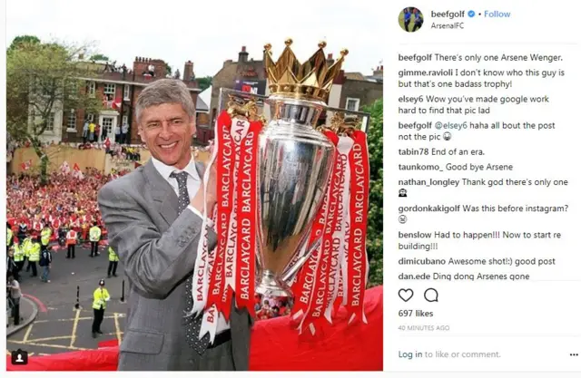 Golfer and Arsenal fan Andrew 'Beef' Johnston pays tribute to Wenger on Instagram