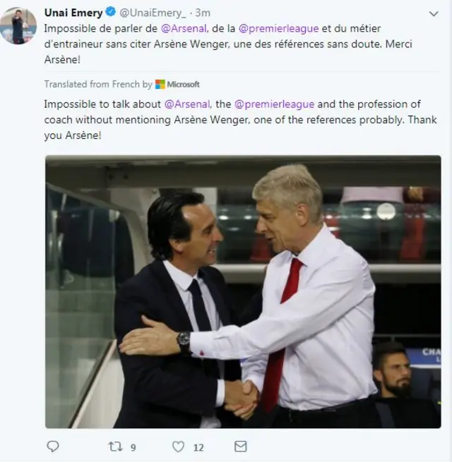 Unai Emery and Arsene Wenger on Twitter