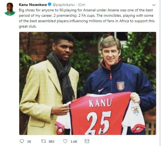 Kanu made his tribute to Arsene Wenger