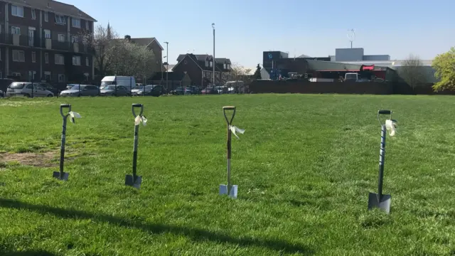 Spades in the ground on on Willow Street in Leicester