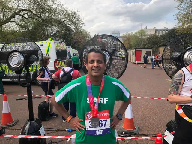 Sarf after finishing the London Marathon