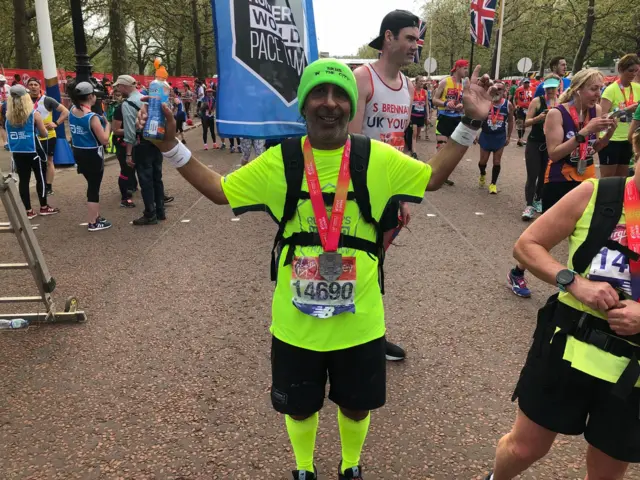 Harmander after finishing the London Marathon