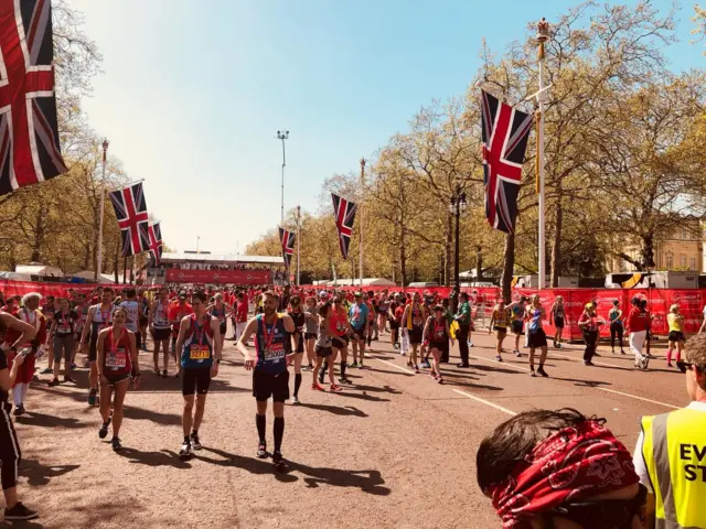 Runners finishing the London Marathon