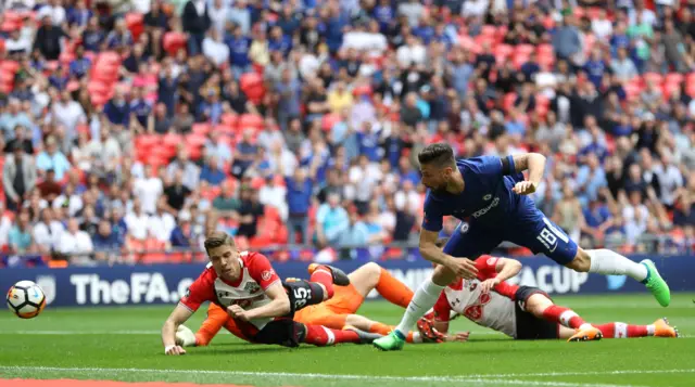 Olivier Giroud scores for Chelsea