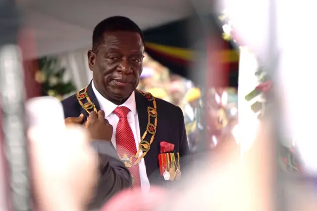 President Emmerson Mnangagwa looks on during the Inauguration ceremony at the National Sport Stadium in Harare, on November 24, 2017