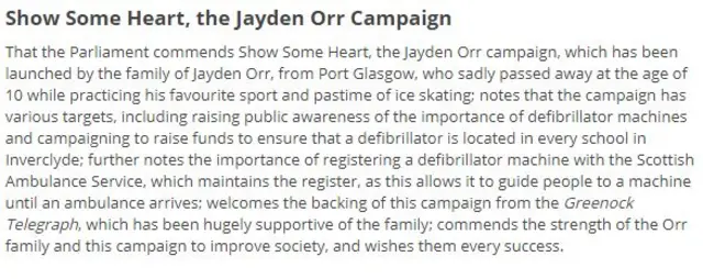 Show Some Heart, the Jayden Orr Campaign motion