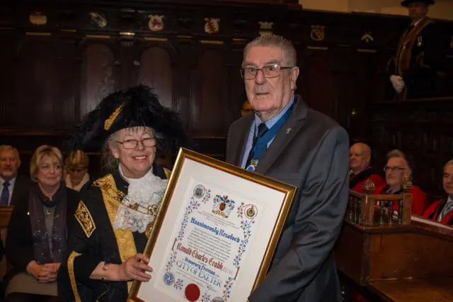 Ron Crabb BEM receives his Freedom of the City of Exeter.