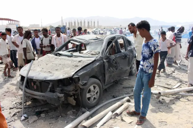 Aftermath of an air strike in Yemen